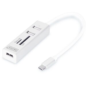DIGITUS USB-C-Hub 3-Port 2.0->3xA2.0 1xReader in.Kabel weiß
