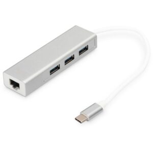 DIGITUS USB Adapter USB3.0/C -> GB Ethernet+3-Port-Hub weiss