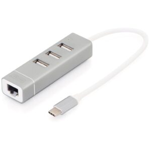 DIGITUS USB Adapter USB2.0/C -> RJ45 Ethernet+3-Port-Hub wei