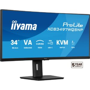 86,4cm/34" (3440x1440) iiyama ProLite XCB3497WQSNP-B1 21:9 UWQHD VA 0,4ms 120Hz HDMI DP USB-C Speaker Black