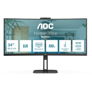 86cm/34" (3440x1440) AOC CU34V5CW 21:9 VA 1ms 100Hz HDMI DisplayPort USB-C KVM VESA Speaker Webcam Silver/Black