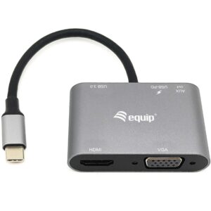Equip Dock USB-C->HDMI.VGA.USB3.0.AUX.100WPD 15cm sw