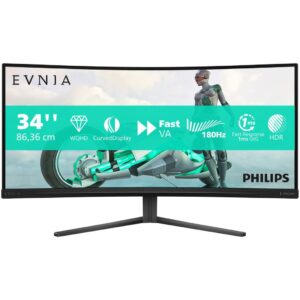 86,36 cm/34" (3440×1440) Philips 34M2C3500L/00 21:9 WQHD Fast VA 1 ms 180 Hz 2× HDMI 2.0 DisplayPort 1.4 VESA Black