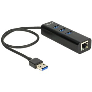 DELOCK HUB USB 3.0 3 Port extern + 1 x Gigabit LAN Port schwarz