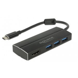 DELOCK USB 3.1 Gen 1 Adapter USB Type-C zu 3 x USB 3.0 Typ-A Hub + 1 x HDMI DP Alt Mode 4K 30 Hz