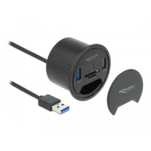DELOCK 2 Port Tisch-Hub 2x SuperSpeed USB Typ-A und Card Reader fur SD und Micro