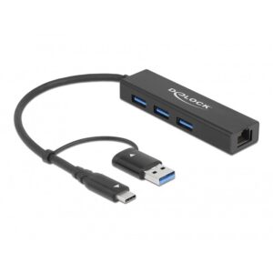 DELOCK 3 Port USB 3.2 Gen 1 Hub + Gigabit LAN mit USB Type-C oder USB Typ-A Anschluss