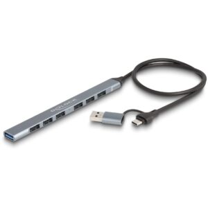 DELOCK 7 Port Slim USB Hub mit USB Type-C oder USB Typ-A zu 1 x USB 5 Gbps Typ-A + 6 x USB 2.0 Typ-A