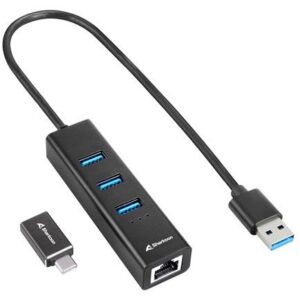 Sharkoon 3-Port USB 3.2 Gen 1 Alu Hub + Ethernet (schwarz)