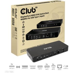 Club3D KVM Switch 4K60Hz 2x USB-C> HDMI/DP/3xUSB/2xUSB-C/LAN
