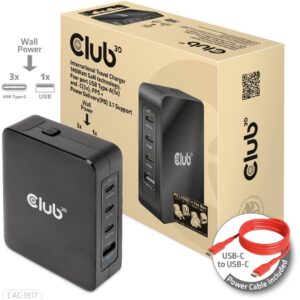 Club3D Ladegerät 3xUSB Typ C. 1xUSB Typ A. PD 140W. GaN retail