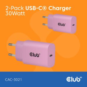 Club3D Lifestyle Ladegerät USB-C 30Watt. 2Stk pink retail