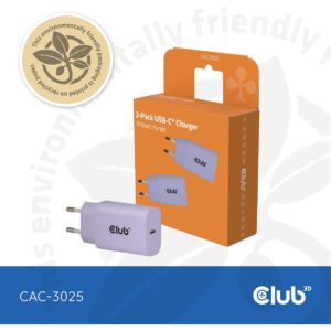 Club3D Lifestyle Ladegerät USB-C 30Watt. 2Stk lila retail