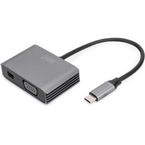 Adapter DIGITUS mini DP + VGA Adapter 20cm 4K/30Hz Silber Aluminium Gehäuse