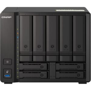 QNAP 9-bay NAS AMD Ryzen V1500B 32GB DDR4 SODIMM 5x6,35cm 2,5Zoll/8,89cm 3,5Zoll SATA 6Gbps + 2x6,35cm 2,5Zoll U.2 NVMe PCIe Gen3 x4